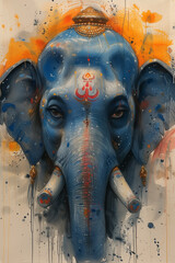 Fototapeta premium Watercolor Portrait of Hindu God Ganesha, Generative AI