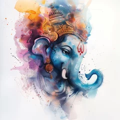 Watercolor Portrait of Hindu God Ganesha, Generative AI © Vig