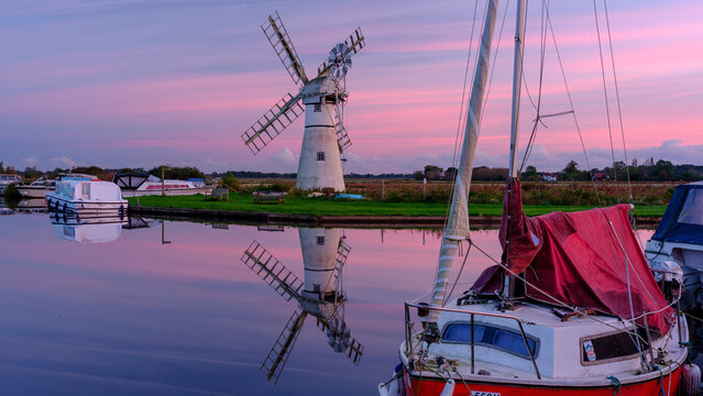 Sunrise at Thurne Dyke Mill, Norfolk, UK