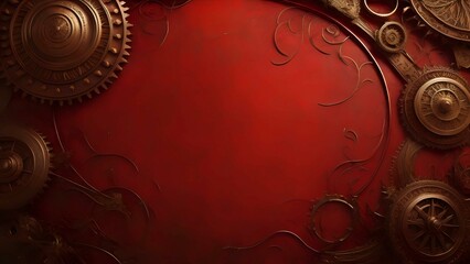 Red steampunk themed background. AI Generated