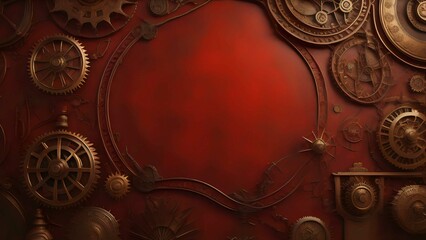 Red steampunk themed background. AI Generated