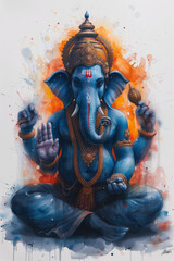 Watercolor Portrait of Hindu God Ganesha, Generative AI - obrazy, fototapety, plakaty