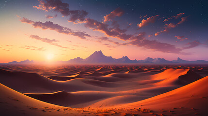 Sand dunes in desert landscape, 3d rendering of beautiful desert