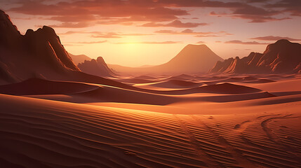 Sand dunes in desert landscape, 3d rendering of beautiful desert