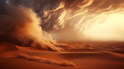 Sand dunes in desert landscape, 3d rendering of beautiful desert