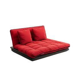 Red Tufted Futon with Sleek Black Frame, A Versatile Furniture Piece for Contemporary Living Spaces