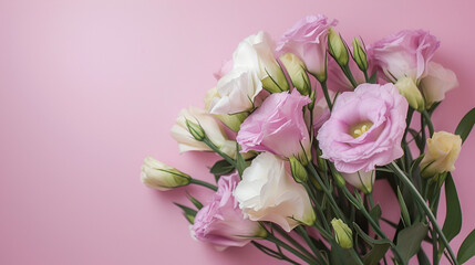 banner for March 8th lisianthus on a pink background with free space and place for text