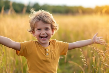 A boy very happy to feel free in nature.