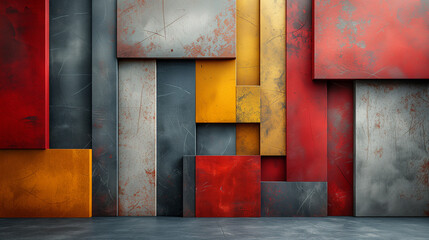 Vivid Abstract Art: Cracked Paint on Geometric Shapes