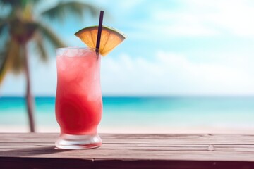 fresh cocktail on tropical beach in summer
