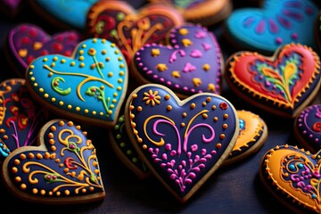 Fototapeta na wymiar tasty colorful heart cookies for valentines day