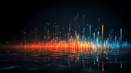 Stock market chart background, financial forecast illustration with glowing trend lines