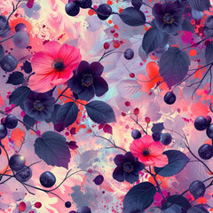 colorful seamless pattern of flowers and leaves