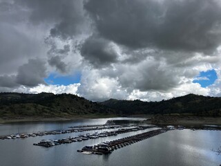 the marina at millerton lake state park in spring on a cloudy day