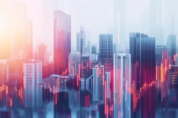 Abstract business background with buildings and financial elements A concept of commerce and corporate growth - obrazy, fototapety, plakaty