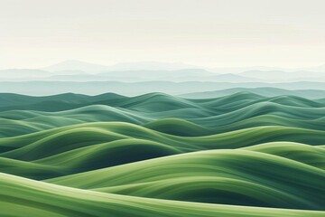 Abstract green landscape wallpaper An artistic interpretation of rolling hills and serene nature - obrazy, fototapety, plakaty