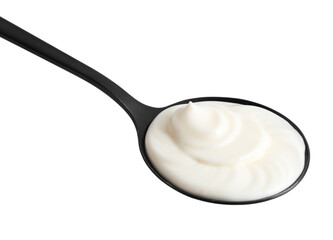 Fototapeta na wymiar One black spoon with mayonnaise isolated on white