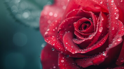 Naklejka premium Flower with dew, macro, closeup, red rose