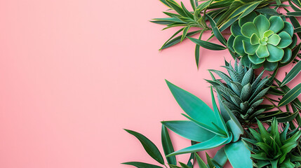 Plants with a pink background provide ample space for textual content in a lifestyle fashion banner Background