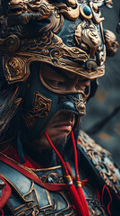 Fototapeta na wymiar A detailed close-up of a Chinese warrior in ancient armor