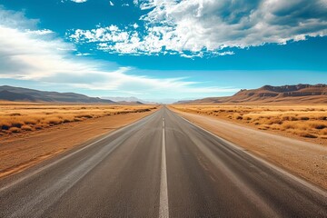 Fototapeta na wymiar Empty asphalt road representing adventure and exploration in a vast desert landscape