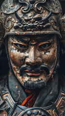 A detailed close-up of a Chinese warrior in ancient armor