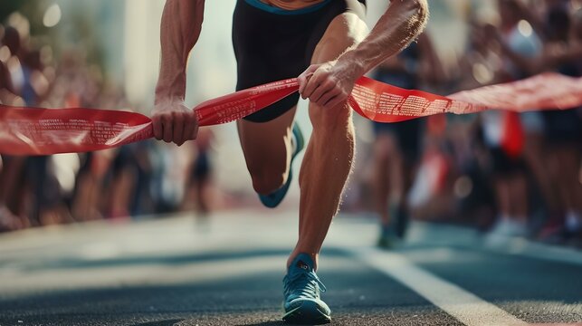 Close-up of athlete's feet crossing the finish line. capturing the moment of victory. inspirational sports photography. AI