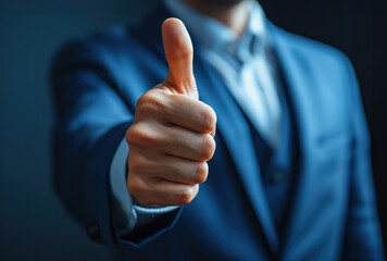 Unrecognizable Businessman showing thumb up, ok gesture panorama