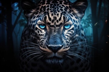 mystic jaguar portrait with blue eyes