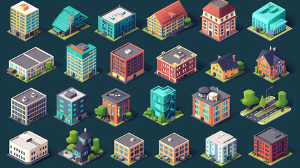 Fototapeta premium Isometric Building Tileset