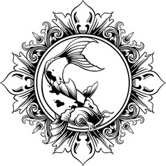 Line Art Koi Fish Illustration