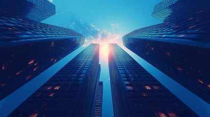 Urban Skyscrapers Bathed in Sunlight: Modern Architecture and Cityscape