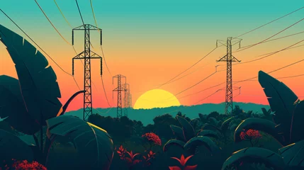 Foto op Canvas a sunset over a power line © TONSTOCK