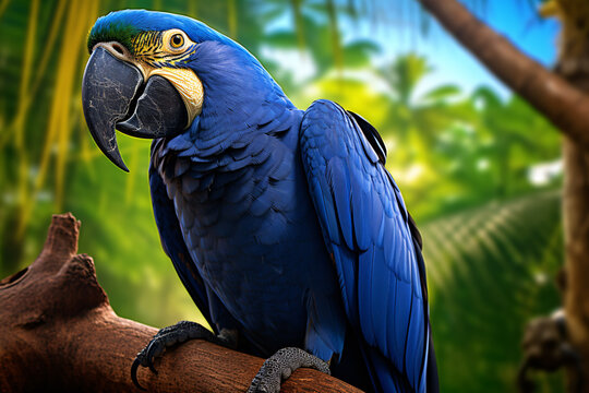 a blue parrot on a branch