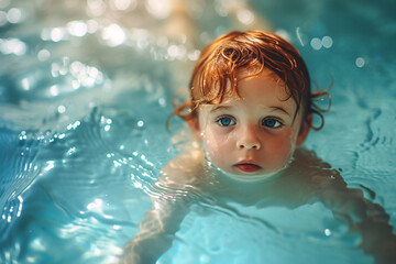Fototapeta na wymiar a child swimming in a pool