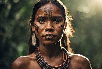 Retrato de uma jovem indígena da região amazônica.