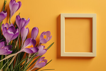 a group of purple flowers next to a white frame