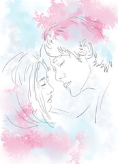 couple of lovers  in sakura flowers