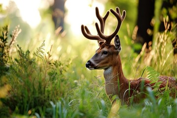 Deer in the forest from the profile