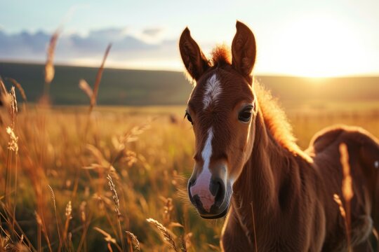 Potro cachorro marron en el campo