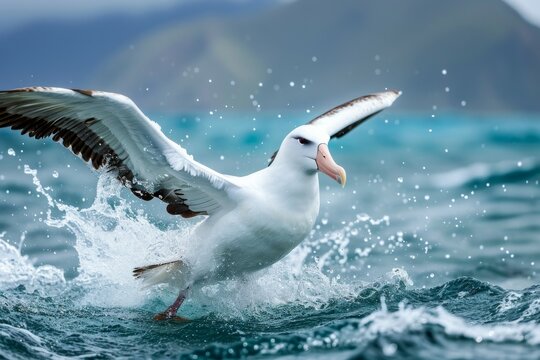 Albatros alzando el vuelo en el mar