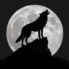 Illustration générée par une IA d'un loup vu de profil hurlant à la Lune la nuit © Thierry Lombry