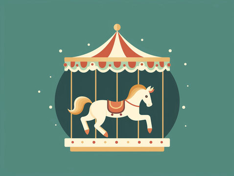 merry go round carnival carousel horse on green background vector illustration