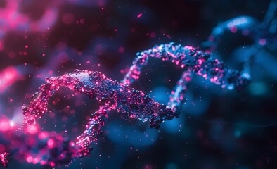 Glowing DNA Strand Background with Starry Sky - Abstract Science and Genetic Concept