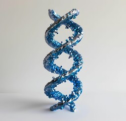 Isolated Blue and Silver DNA Strand Structure - Genetic Science Illustration