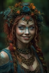 Fantasy portrait of a beautiful fairy girl with creative make-up. 