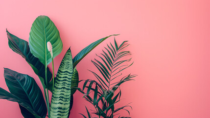 Plants with a pink background provide ample space for textual content in a lifestyle fashion banner Background