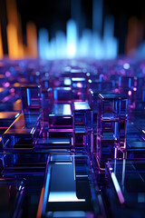 Futuristic 3D Abstract Glass Structure.  A visually captivating abstract image of glass cubes in...