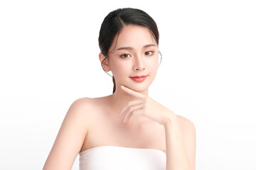 Beautiful young asian woman with clean fresh skin on white background, Face care, Facial treatment, Cosmetology, beauty and spa, Asian women portrait.