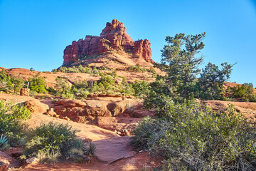Red Sandstone Butte and Desert Flora in Sedona's Landscape